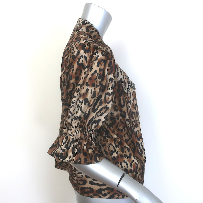 Cinq a Sept Holly Ruffle-Sleeve Jacket Leopard Print Satin Twill Size Medium NEW