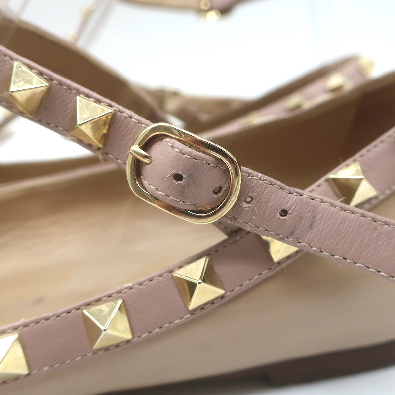 Valentino Rockstud Caged Ballet Flats Nude Patent Leather Size 41