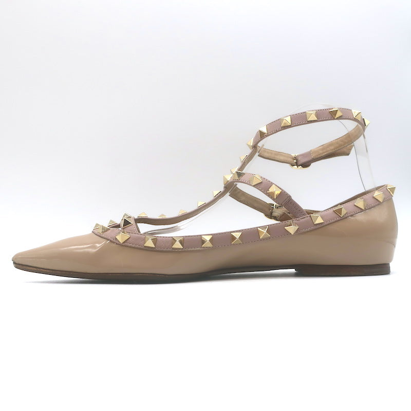 Valentino Rockstud Caged Ballet Flats Nude Patent Leather Size 41