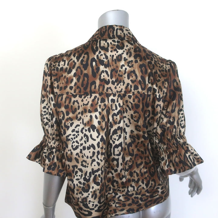 Cinq a Sept Holly Ruffle-Sleeve Jacket Leopard Print Satin Twill Size Medium NEW