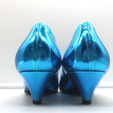 Balenciaga Talon Slash Kitten Heel Pumps Blue Metallic Leather Size 38.5