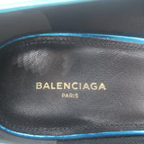 Balenciaga Talon Slash Kitten Heel Pumps Blue Metallic Leather Size 38.5