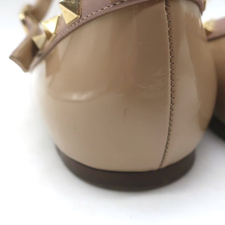 Valentino Rockstud Caged Ballet Flats Nude Patent Leather Size 41