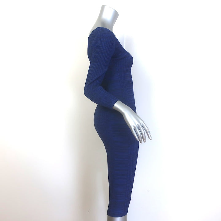 Maje Zip-Back Midi Dress Cobalt Ribbed Knit Size 1
