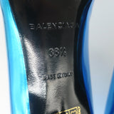 Balenciaga Talon Slash Kitten Heel Pumps Blue Metallic Leather Size 38.5