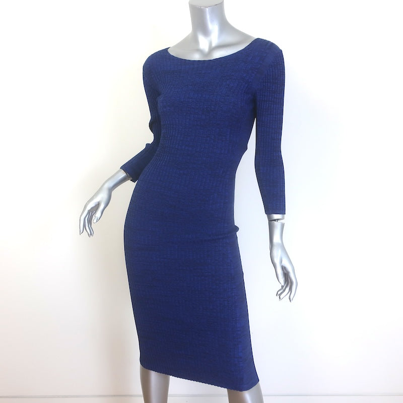 Maje Zip-Back Midi Dress Cobalt Ribbed Knit Size 1