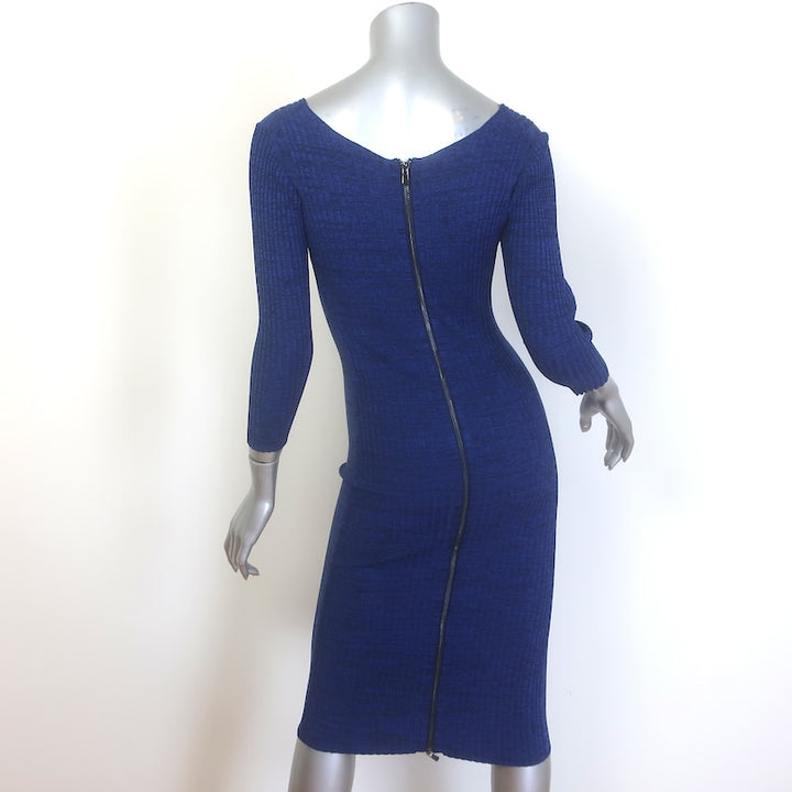 Maje Zip-Back Midi Dress Cobalt Ribbed Knit Size 1
