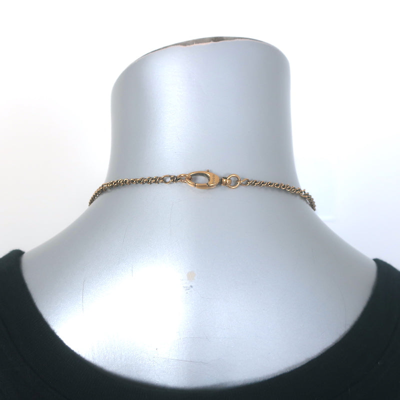 Gucci GG Faux Pearl Lion Head Pendant Necklace Brass