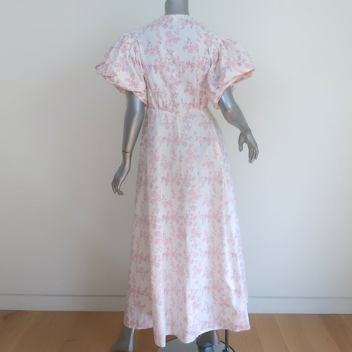 Thierry Colson Marieke Midi Wrap Dress White Floral Print Cotton Size Medium