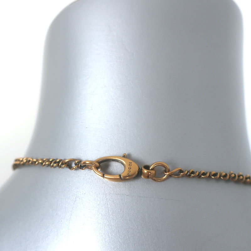 Gucci GG Faux Pearl Lion Head Pendant Necklace Brass