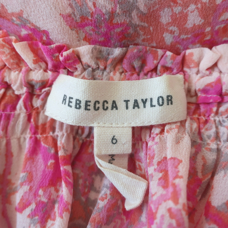 Rebecca Taylor Dreamweaver Midi Dress Pink Printed Silk Size 6