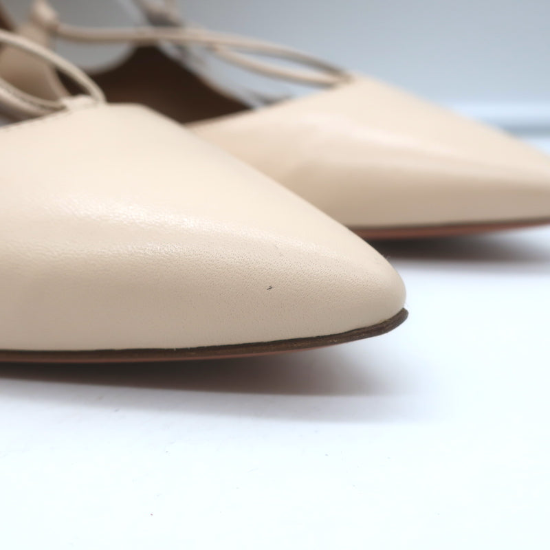 Aquazzura Christy Lace-Up Ballet Flats Ivory Leather Size 39.5 NEW