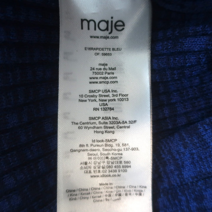 Maje Zip-Back Midi Dress Cobalt Ribbed Knit Size 1