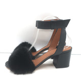 Givenchy Mink Fur Sandals Black Leather Size 38.5 Ankle Strap Heels