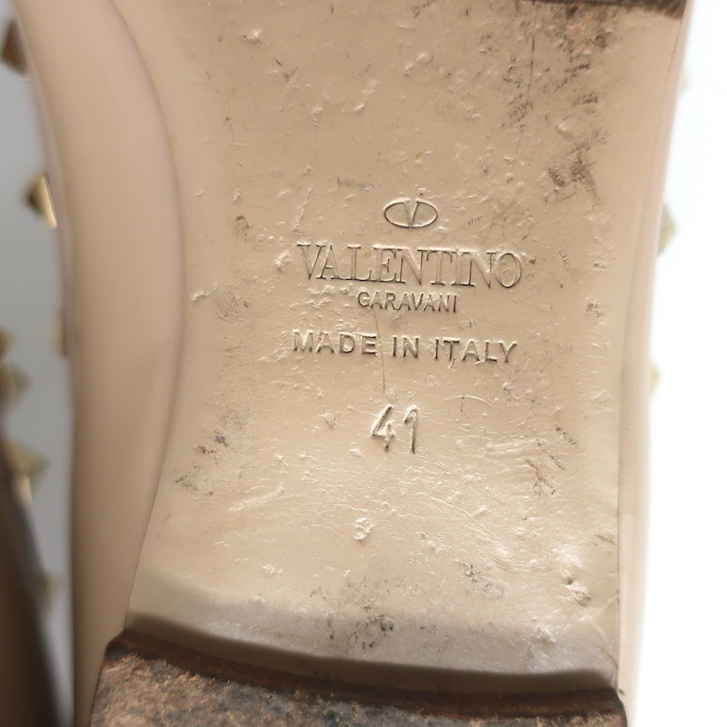 Valentino Rockstud Caged Ballet Flats Nude Patent Leather Size 41