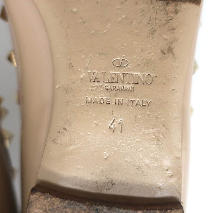 Valentino Rockstud Caged Ballet Flats Nude Patent Leather Size 41