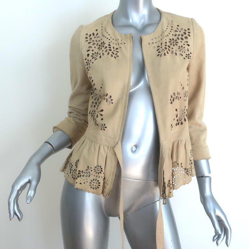RED Valentino Laser Cut Suede Jacket Beige Size 42