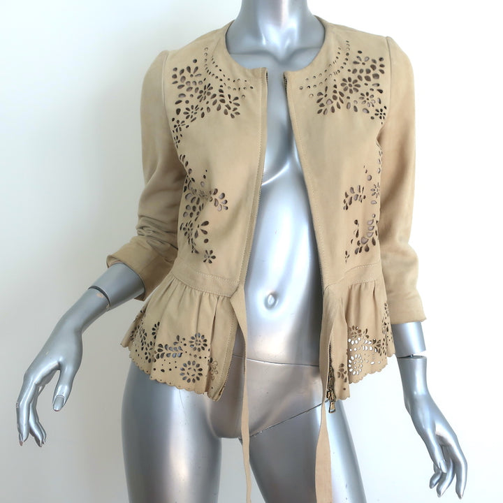 RED Valentino Laser Cut Suede Jacket Beige Size 42