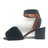 Givenchy Mink Fur Sandals Black Leather Size 38.5 Ankle Strap Heels