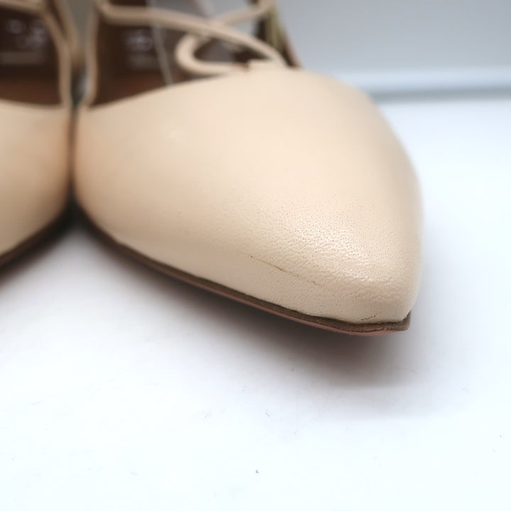 Aquazzura Christy Lace-Up Ballet Flats Ivory Leather Size 39.5 NEW