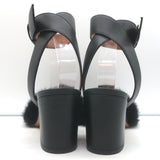 Givenchy Mink Fur Sandals Black Leather Size 38.5 Ankle Strap Heels