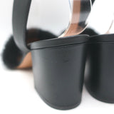 Givenchy Mink Fur Sandals Black Leather Size 38.5 Ankle Strap Heels