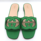 Gucci Cosmos Cutout Interlocking G Flat Slide Sandals Green Leather Size 41