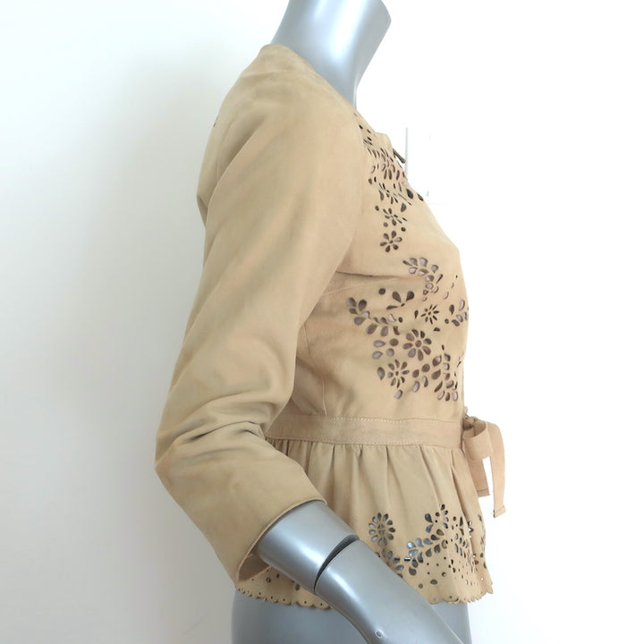 RED Valentino Laser Cut Suede Jacket Beige Size 42