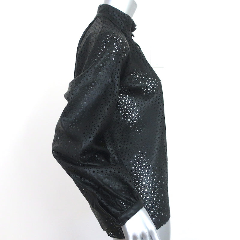Zara Laser Cut Faux Leather Blouse Black Size Small Long Sleeve Top