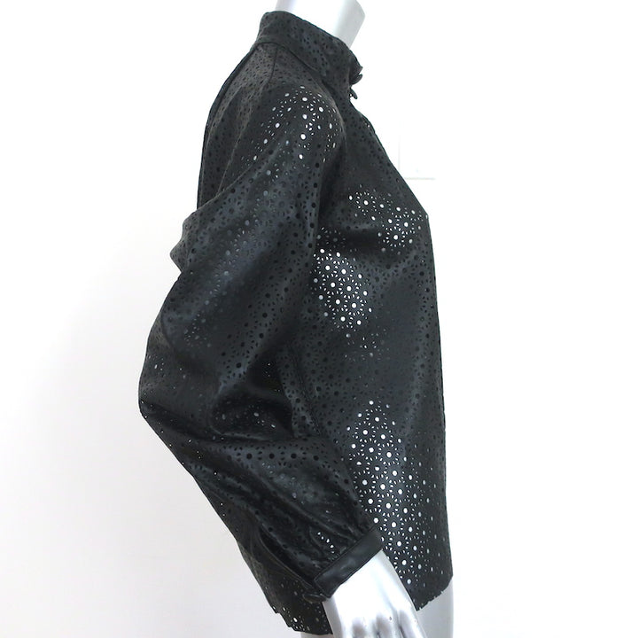 Zara Laser Cut Faux Leather Blouse Black Size Small Long Sleeve Top
