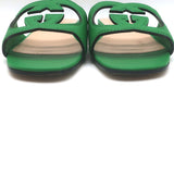 Gucci Cosmos Cutout Interlocking G Flat Slide Sandals Green Leather Size 41