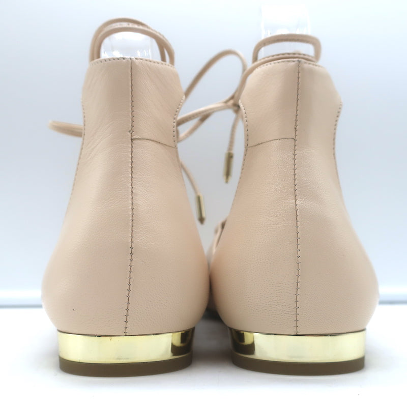 Aquazzura Christy Lace-Up Ballet Flats Ivory Leather Size 39.5 NEW