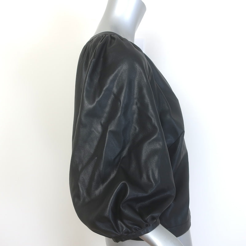 STAUD Dill Puff Sleeve Faux Leather Top Black Size Medium