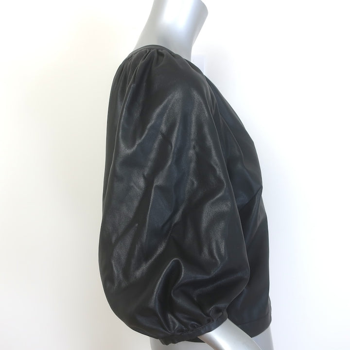 STAUD Dill Puff Sleeve Faux Leather Top Black Size Medium