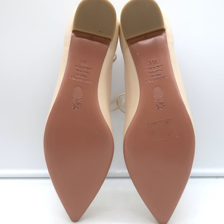 Aquazzura Christy Lace-Up Ballet Flats Ivory Leather Size 39.5 NEW