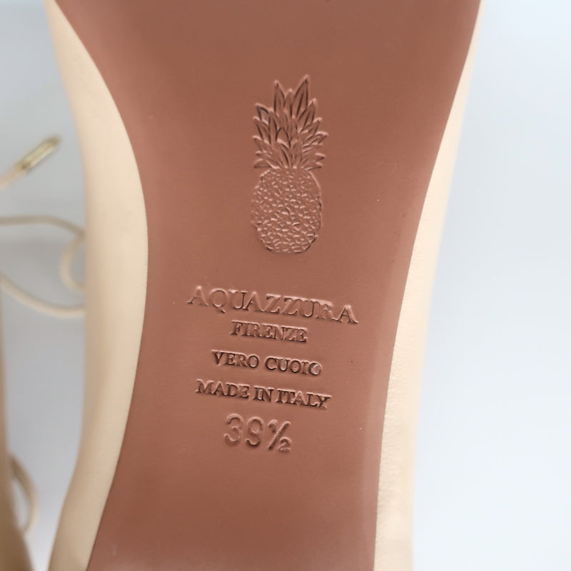 Aquazzura Christy Lace-Up Ballet Flats Ivory Leather Size 39.5 NEW