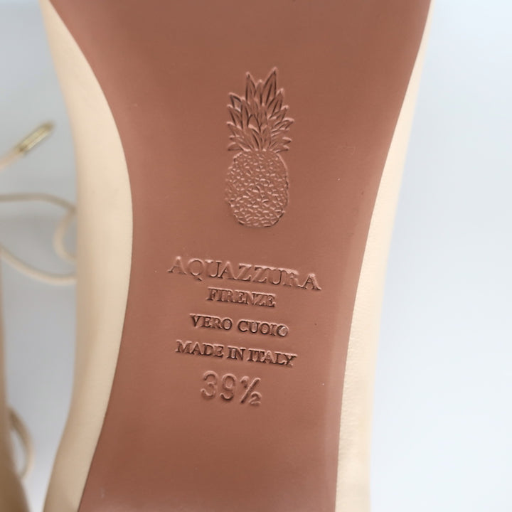 Aquazzura Christy Lace-Up Ballet Flats Ivory Leather Size 39.5 NEW