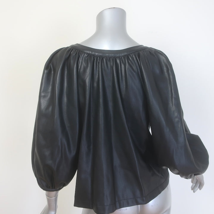 STAUD Dill Puff Sleeve Faux Leather Top Black Size Medium