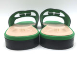 Gucci Cosmos Cutout Interlocking G Flat Slide Sandals Green Leather Size 41
