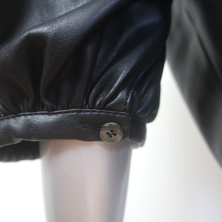 STAUD Dill Puff Sleeve Faux Leather Top Black Size Medium