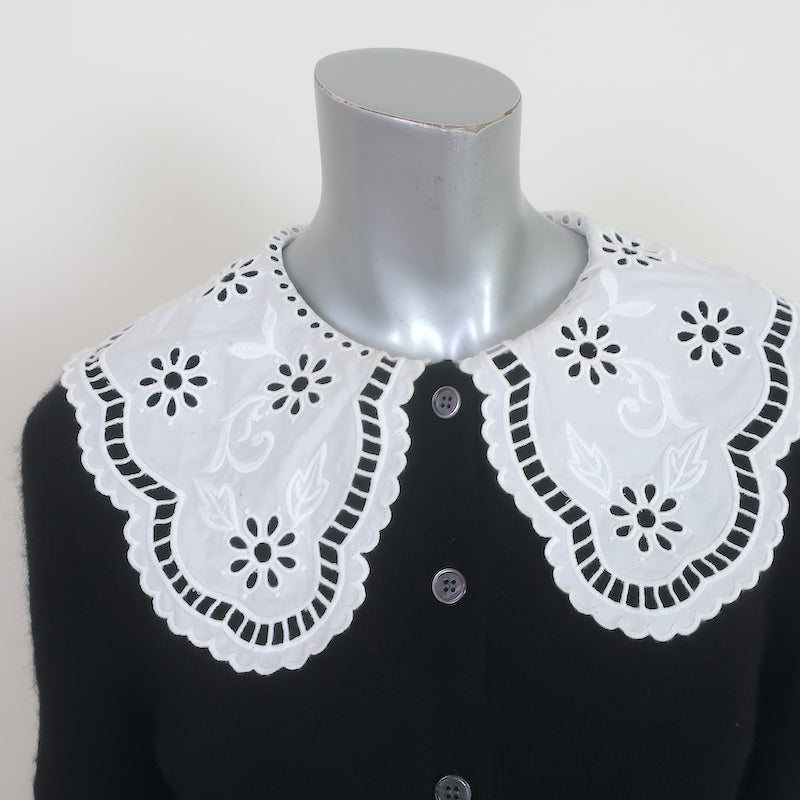 &amp; Other Stories Embroidered Collar Cardigan Black Alpaca-Blend Size Small