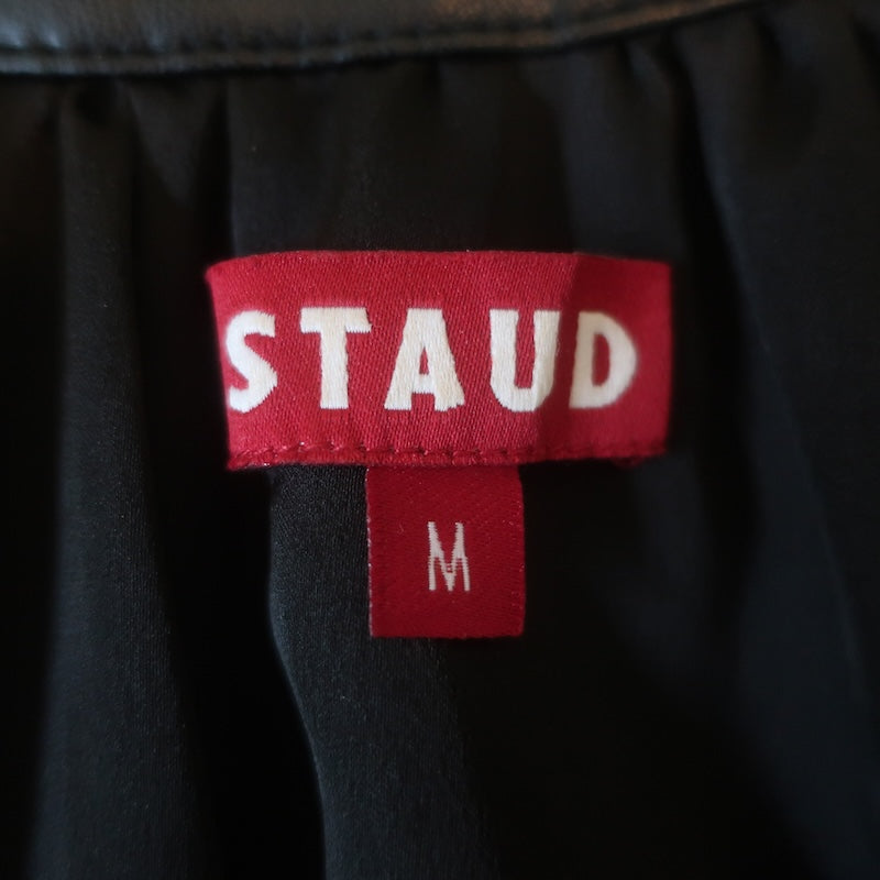 STAUD Dill Puff Sleeve Faux Leather Top Black Size Medium