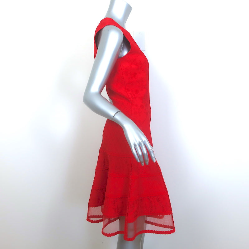 Alexander McQueen Jacquard Knit Sleeveless Tiered Mini Dress Red Size Celebrity Owned Alexander McQueen Jacquard Knit Sleeveless Tiered Mini Dress Red Size Celebrity Owned