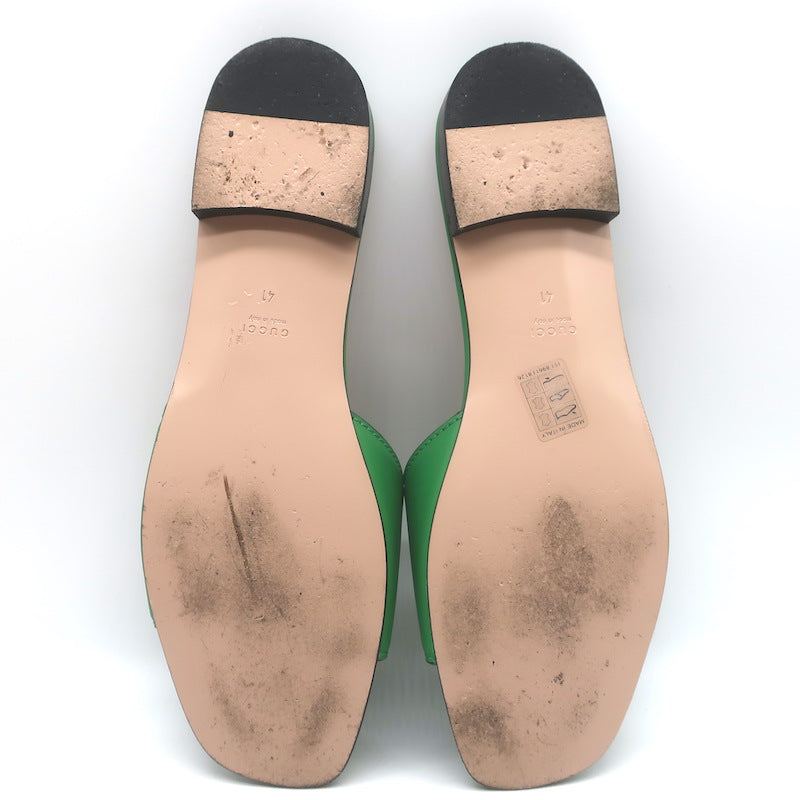 Gucci Cosmos Cutout Interlocking G Flat Slide Sandals Green Leather Size 41