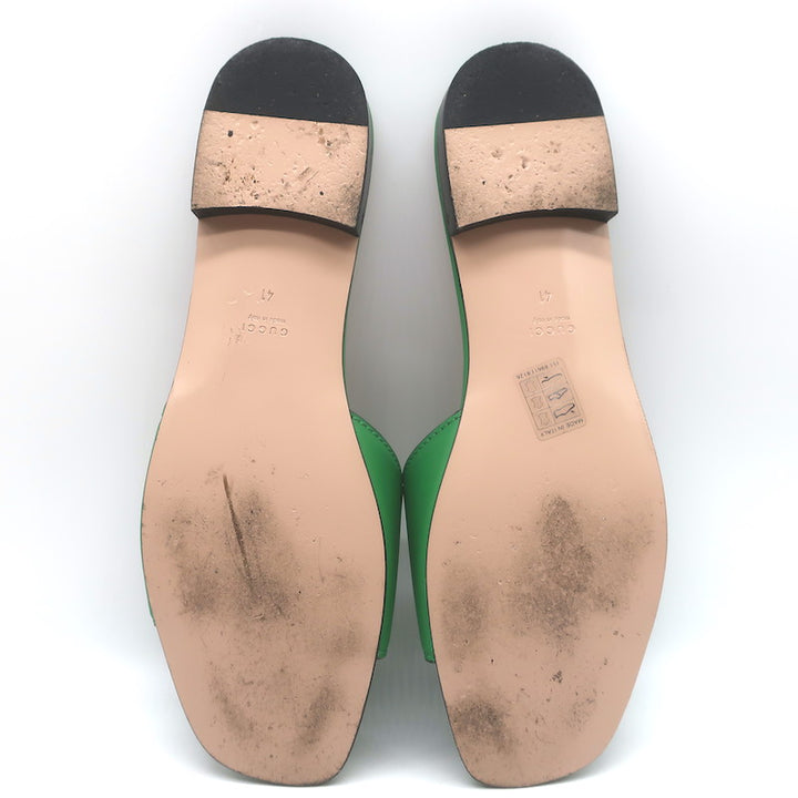 Gucci Cosmos Cutout Interlocking G Flat Slide Sandals Green Leather Size 41