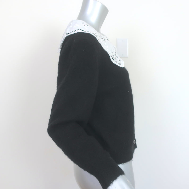 &amp; Other Stories Embroidered Collar Cardigan Black Alpaca-Blend Size Small