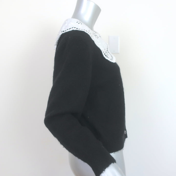 &amp; Other Stories Embroidered Collar Cardigan Black Alpaca-Blend Size Small