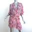 IRO Knot Mini Dress Gazania Pink Printed Silk Size 38 Short Sleeve V-Neck