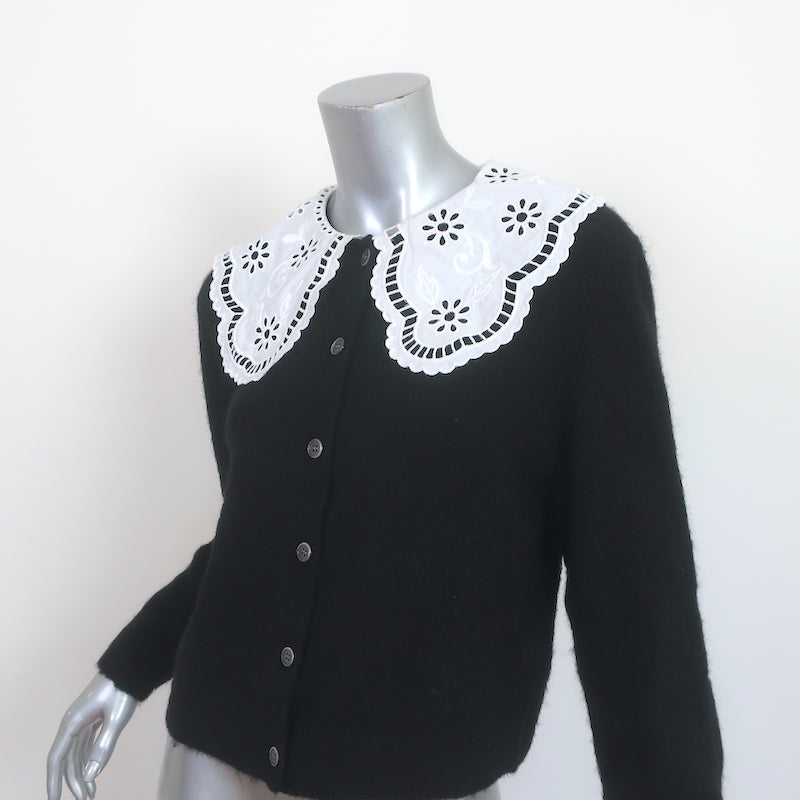&amp; Other Stories Embroidered Collar Cardigan Black Alpaca-Blend Size Small