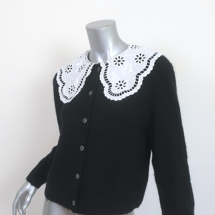 &amp; Other Stories Embroidered Collar Cardigan Black Alpaca-Blend Size Small